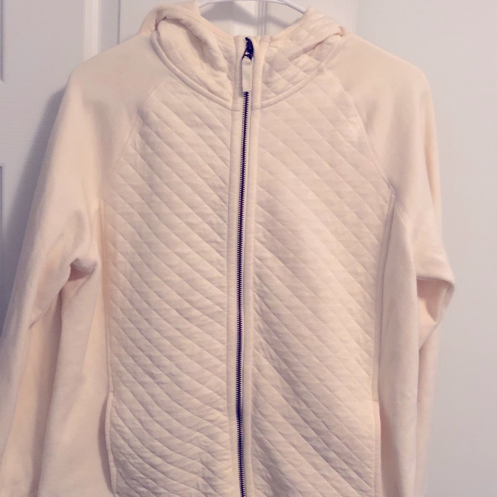 L.L. Bean Zipper Hooded Quilted Sweater M Ivory